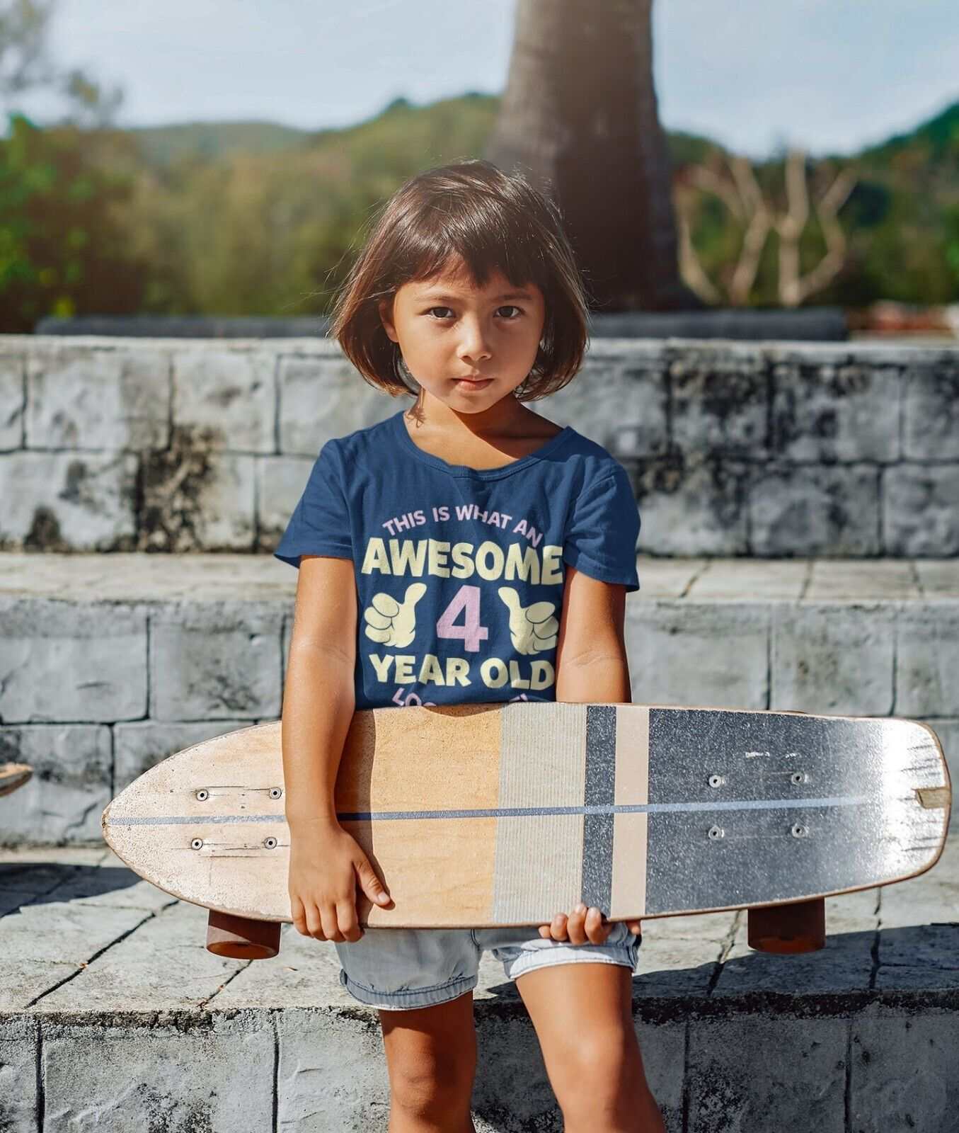 Girls' 4th Birthday Awesome 4 Year Old T-Shirt, ordering and care information