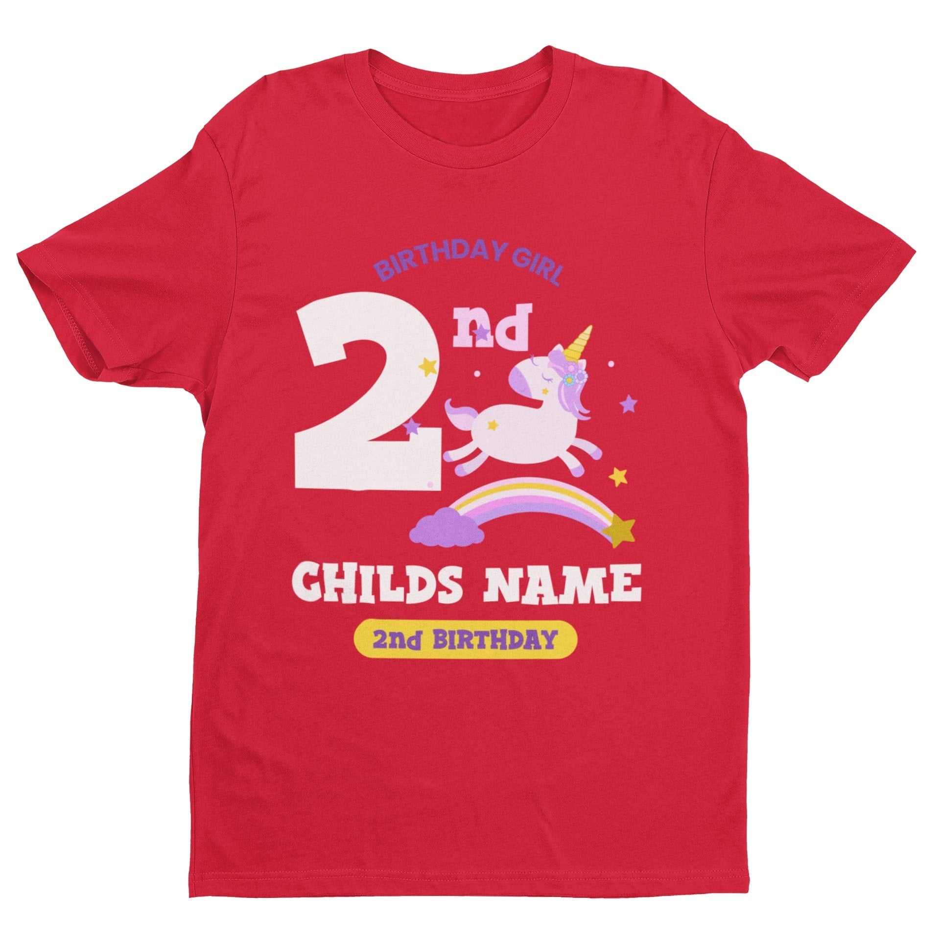 Girls Personalised 2nd Birthday Cute UnicornGirls Personalised 2nd Birthday Cute Unicorn T Shirt with Name Printed