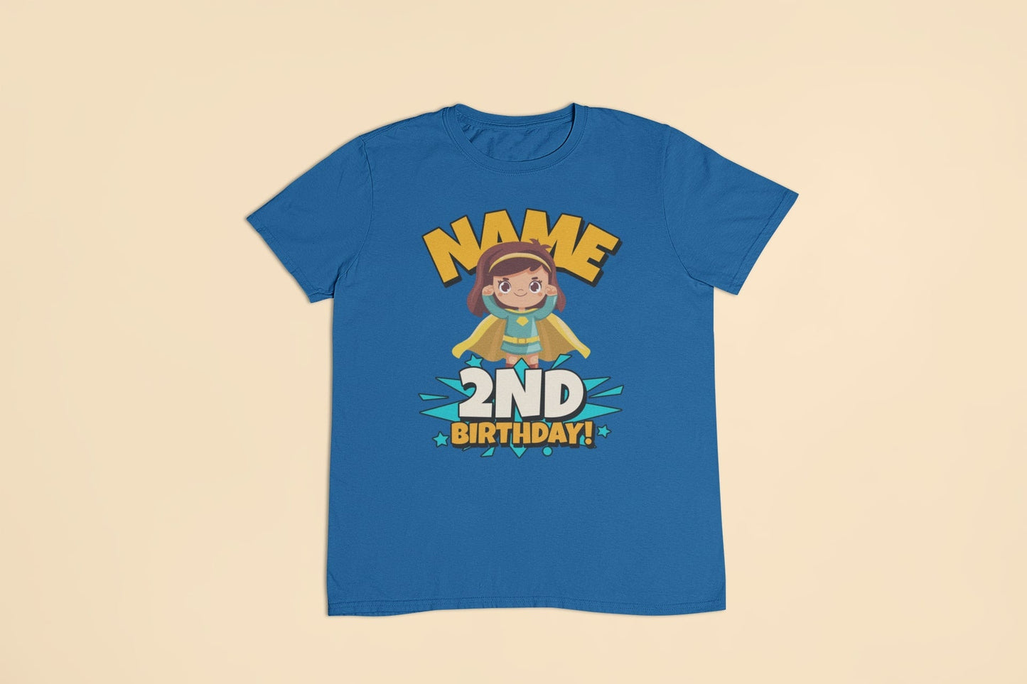 GIRLS PERSONALISED 2nd Birthday SuperheroGIRLS PERSONALISED 2nd Birthday Superhero T Shirt With Childs Name Add