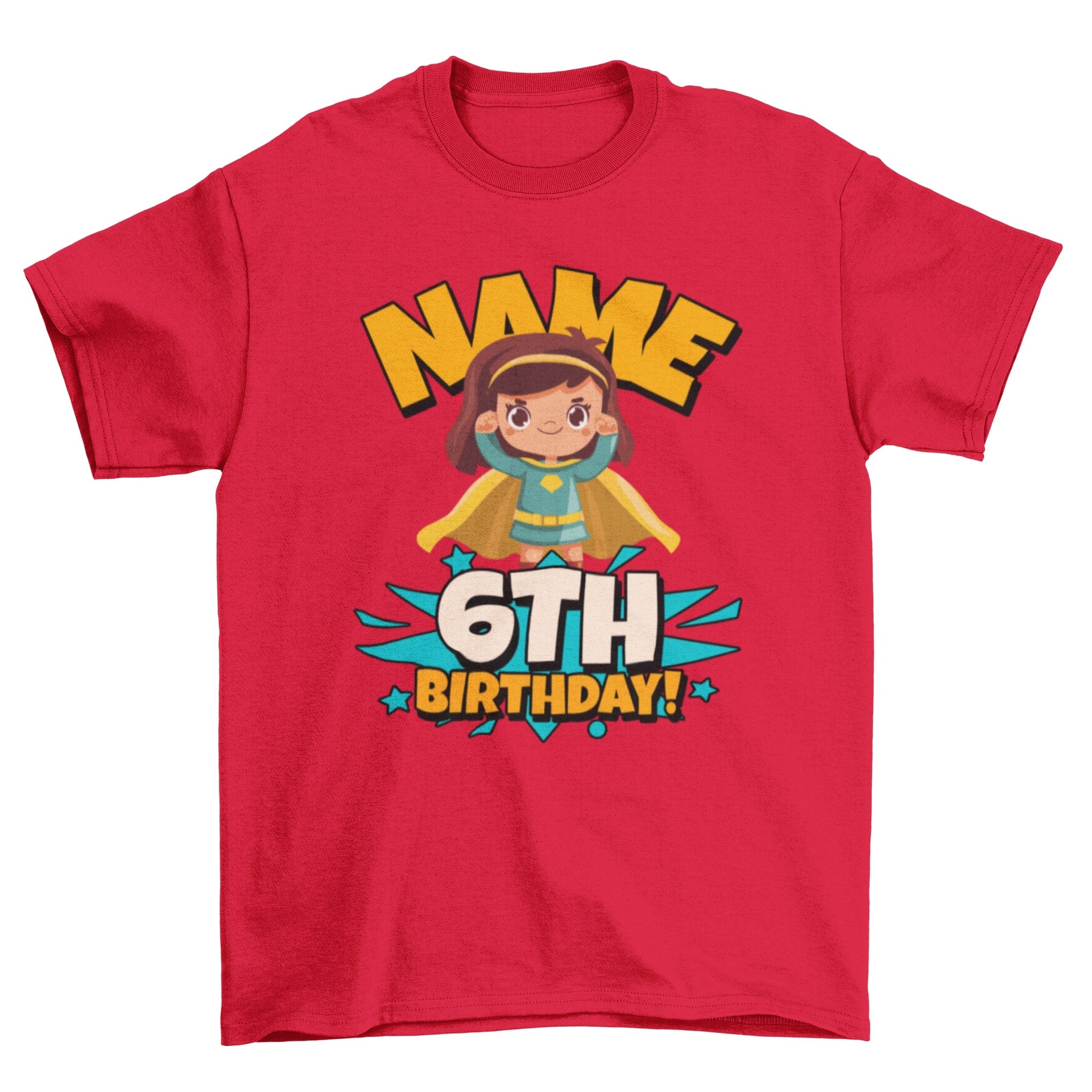 GIRLS PERSONALISED 6th Birthday SuperheroGIRLS PERSONALISED 6th Birthday Superhero T Shirt With Your Childs Nam