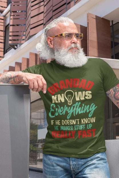 GRANDAD KNOWS EVERYTHING Funny T-Shirt What He Doesn't Know He Makes Up Fast Gift