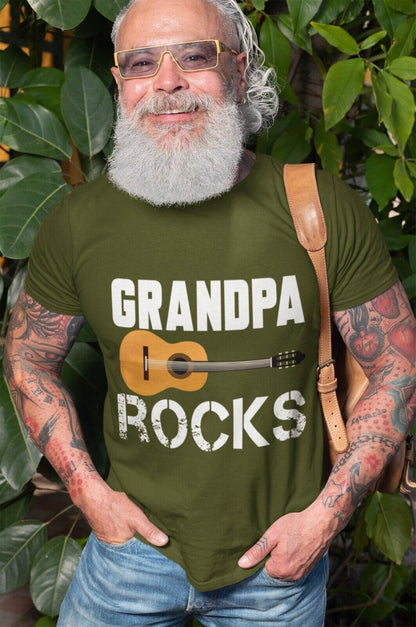 Grandpa Rocks Funny Guitar T-Shirt Accoustic Novelty Grandfather Gift Music T-Shirt