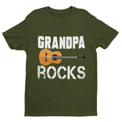 Grandpa Rocks Funny Guitar T-Shirt Accoustic Novelty Grandfather Gift Music T-Shirt