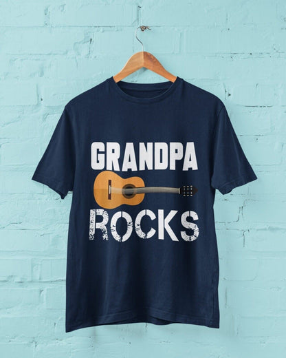 Grandpa Rocks Funny Guitar T-Shirt Accoustic Novelty Grandfather Gift Music T-Shirt