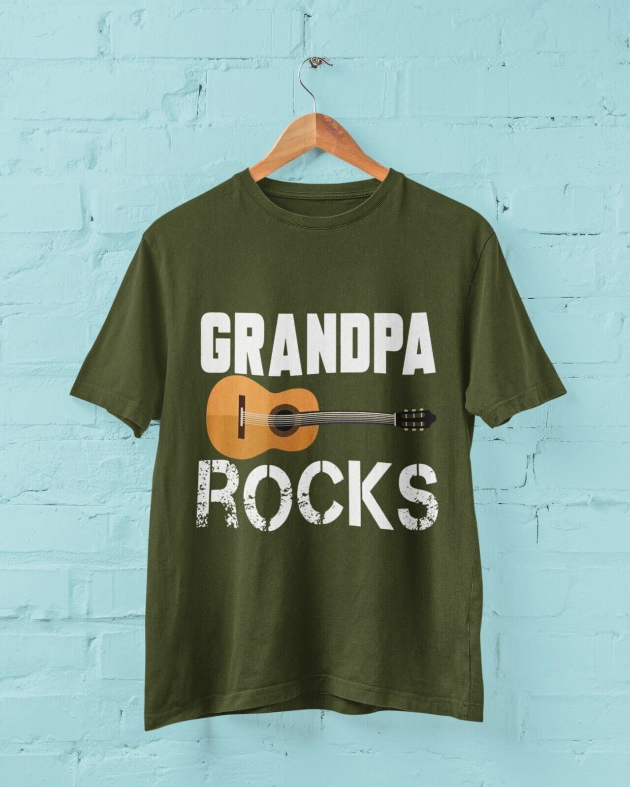 Grandpa Rocks Funny Guitar T-Shirt Accoustic Novelty Grandfather Gift Music T-Shirt