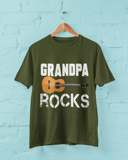 Grandpa Rocks Funny Guitar T-Shirt Accoustic Novelty Grandfather Gift Music T-Shirt