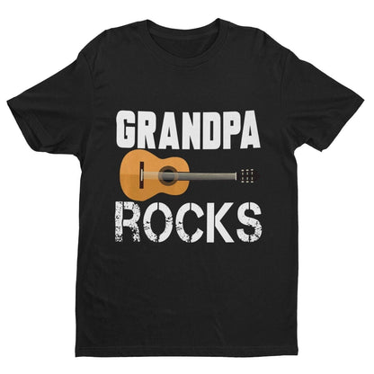 Grandpa Rocks Funny Guitar T-Shirt Accoustic Novelty Grandfather Gift Music T-Shirt