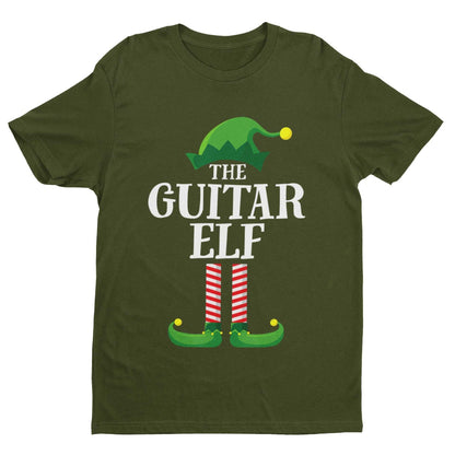 Guitar Themed Christmas Xmas T-Shirt Guitar Elf Guitarist Musician Funny Gift T-Shirt