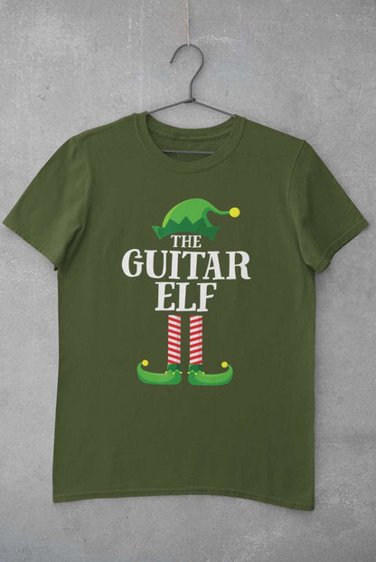 Guitar Themed Christmas Xmas T-Shirt Guitar Elf Guitarist Musician Funny Gift T-Shirt