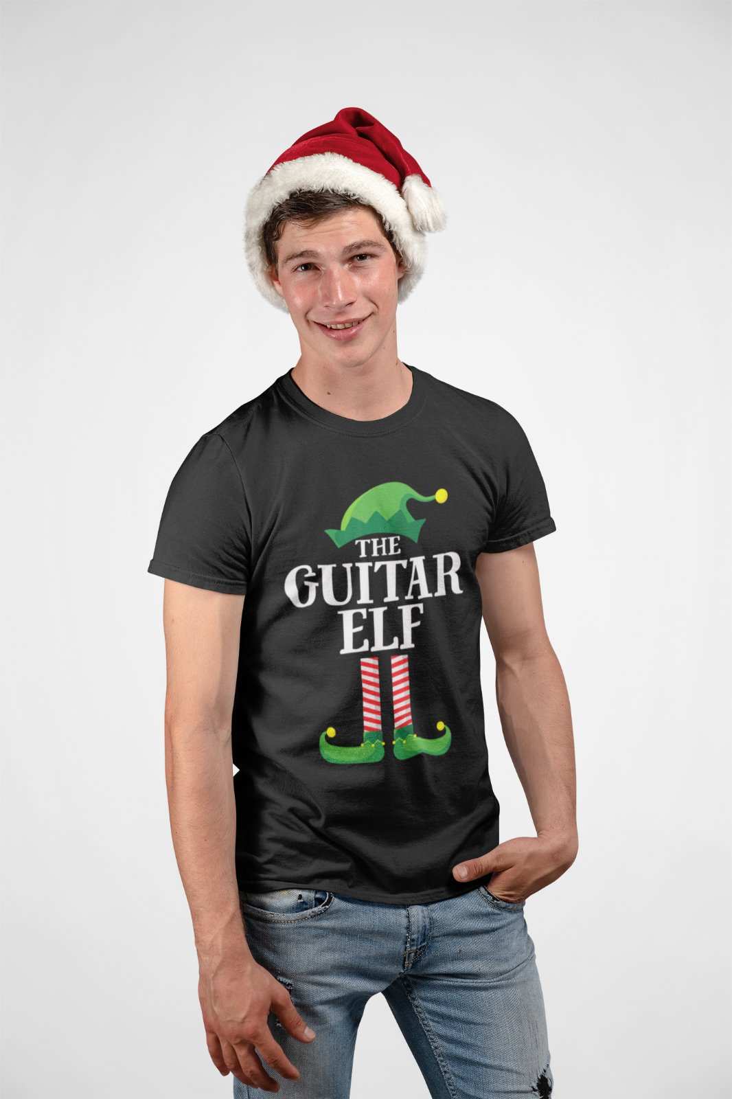 Guitar Themed Christmas Xmas T-Shirt Guitar Elf Guitarist Musician Funny Gift T-Shirt