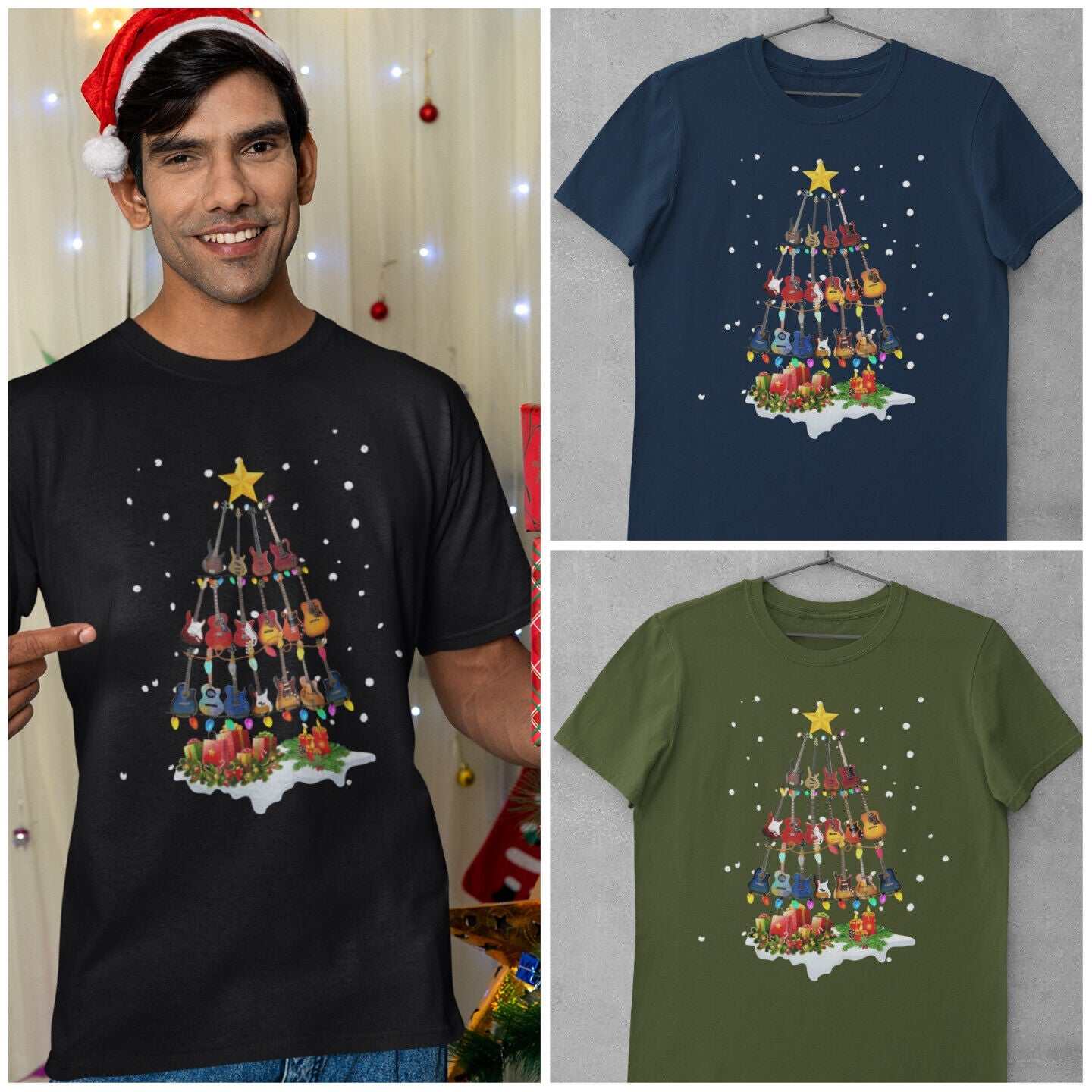 Guitar Themed Christmas Xmas T-Shirt Tree Of Guitars Musician Guitarist Gift T-Shirt