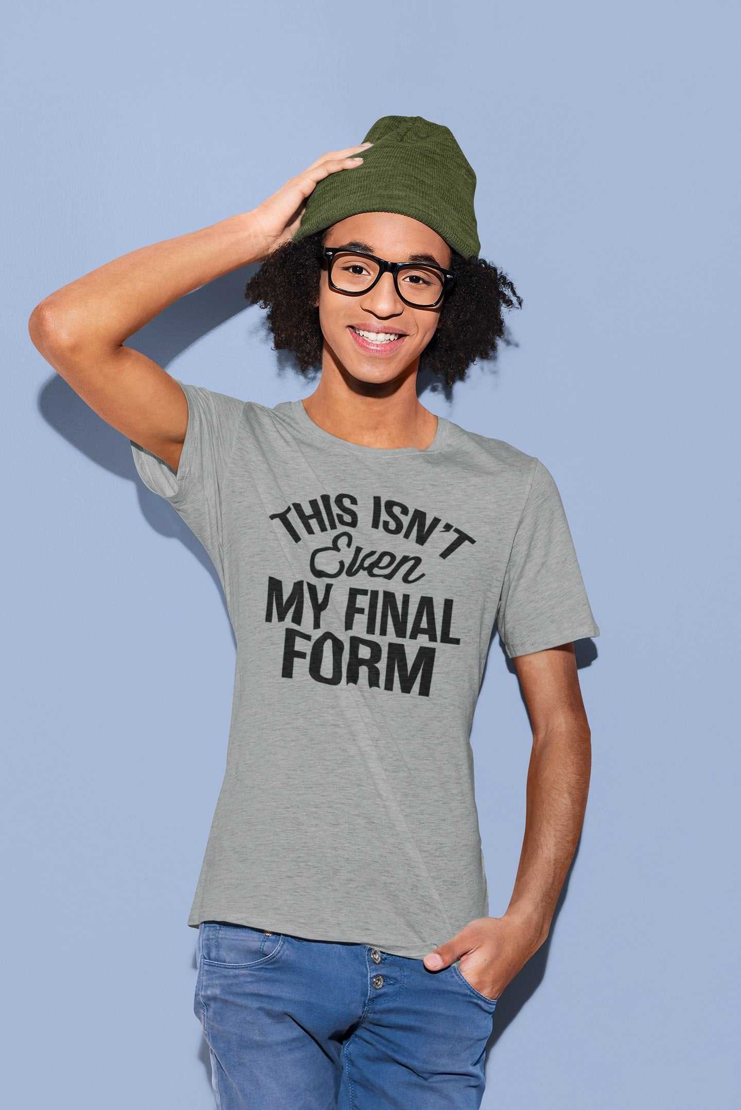 Unisex t-shirt with "This Isn't Even My Final Form" anime meme design, perfect gift for manga and joke lovers.