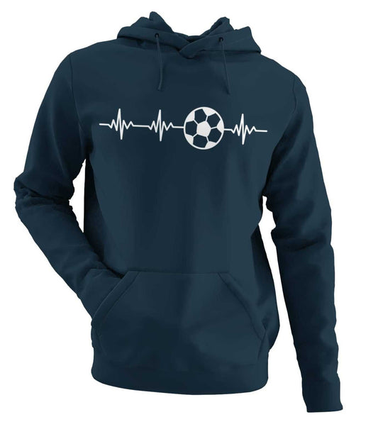 Football Pulse Hoodie with Soccer Heartbeat Design in Black, Minimalist Style