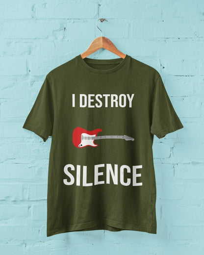 I DESTROY SILENCE Funny Guitar T-Shirt Guitarist Novelty Top Gift Musician T-Shirt