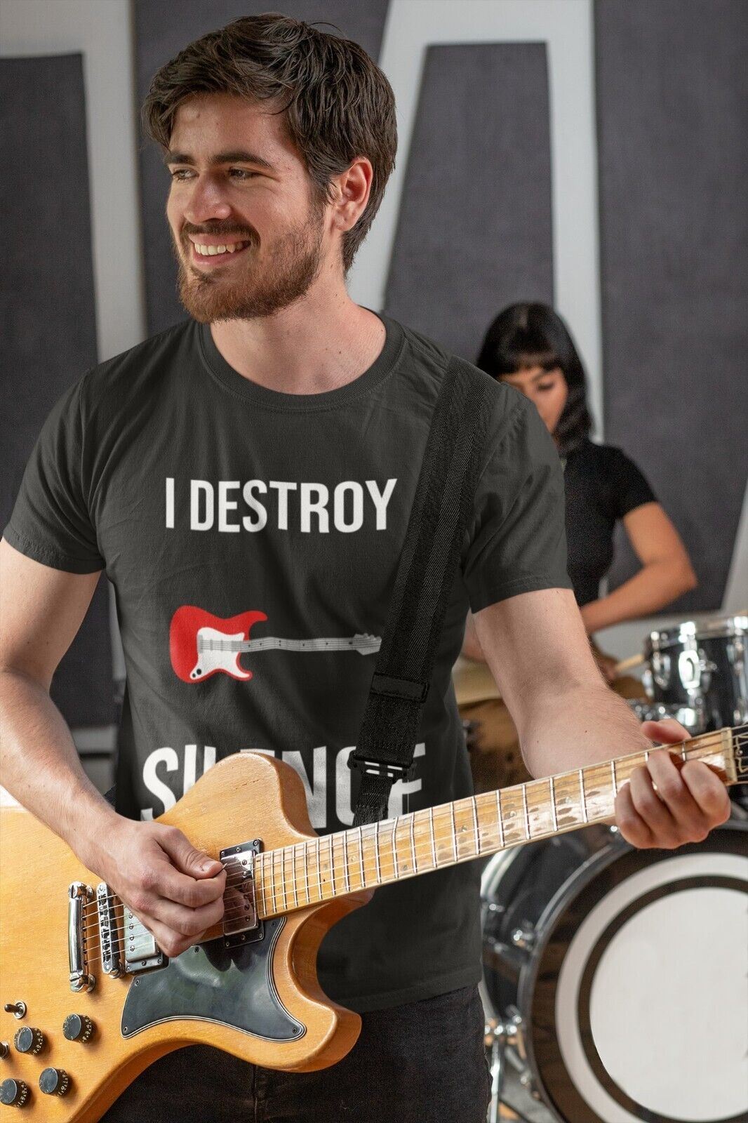I DESTROY SILENCE Funny Guitar T-Shirt Guitarist Novelty Top Gift Musician T-Shirt