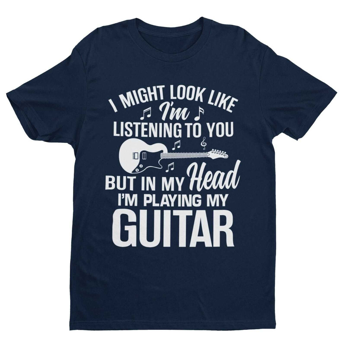 In My Head I'm Playing Guitar T-Shirt in Navy, front design view