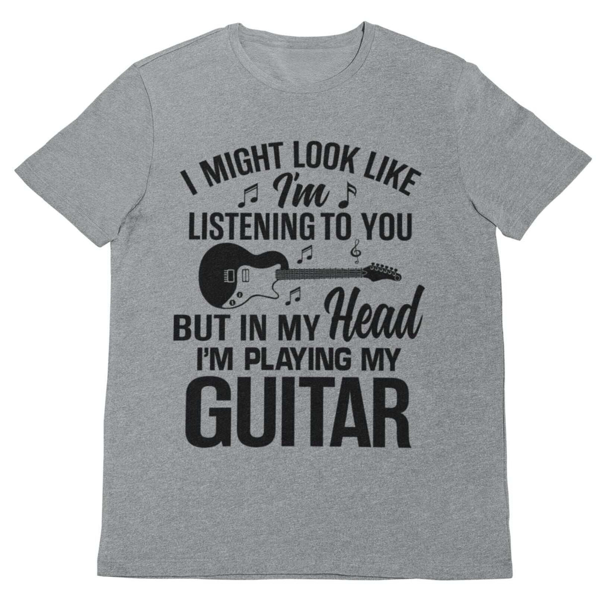 In My Head I'm Playing Guitar T-Shirt in Silver Melange, front design view