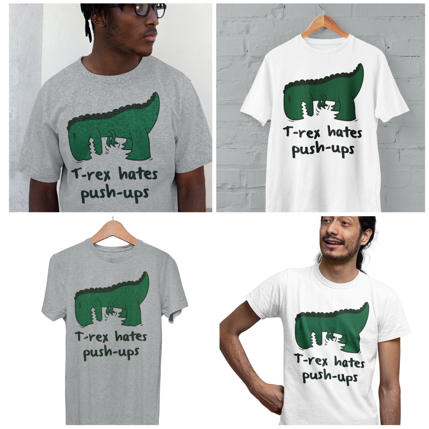 T Rex Hates Push Ups Funny Dinosaur Joke T-Shirt - product image 2