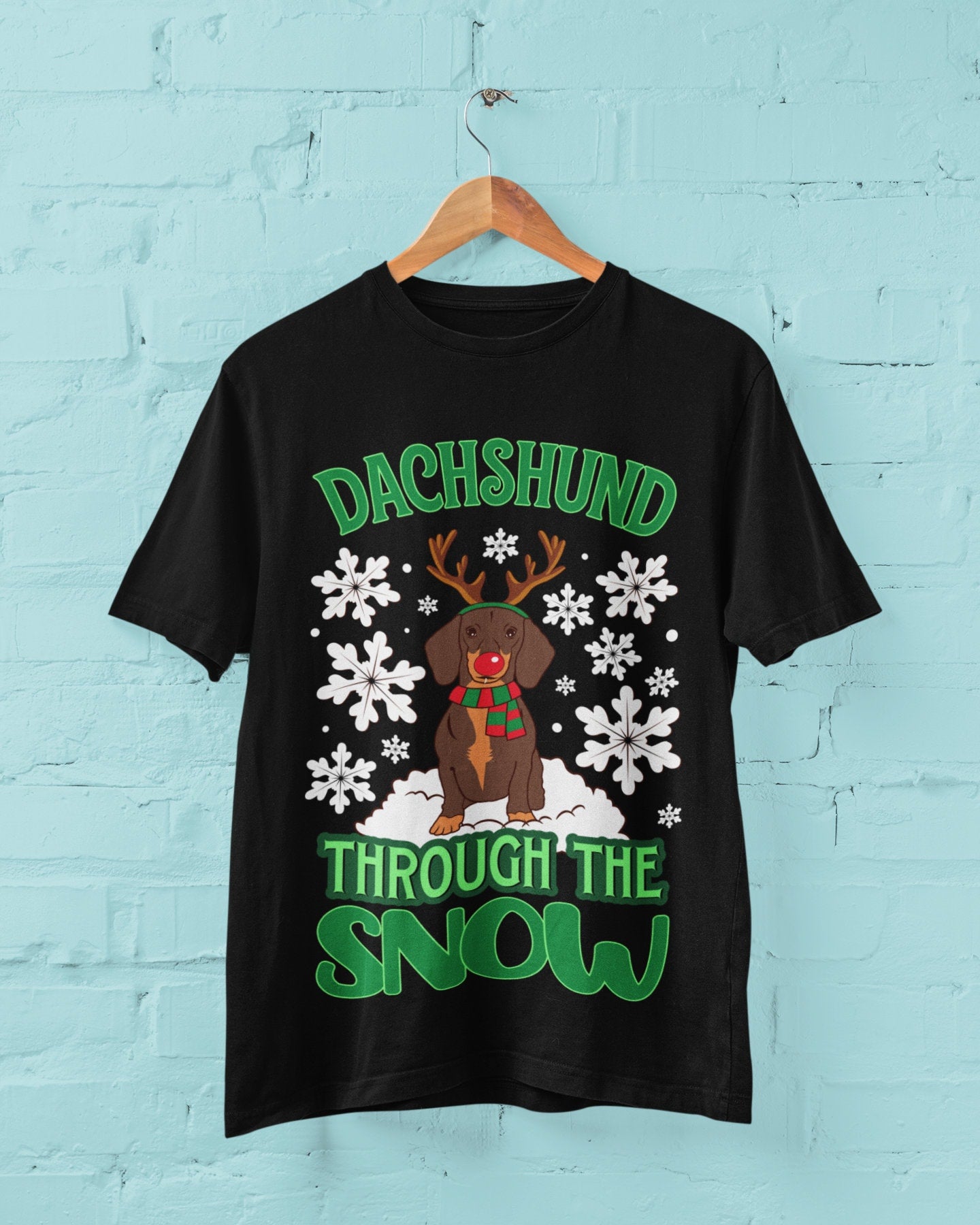 Funny Dachshund Christmas T-Shirt: Reindeer Antlers, Rudolph Nose - product image 4