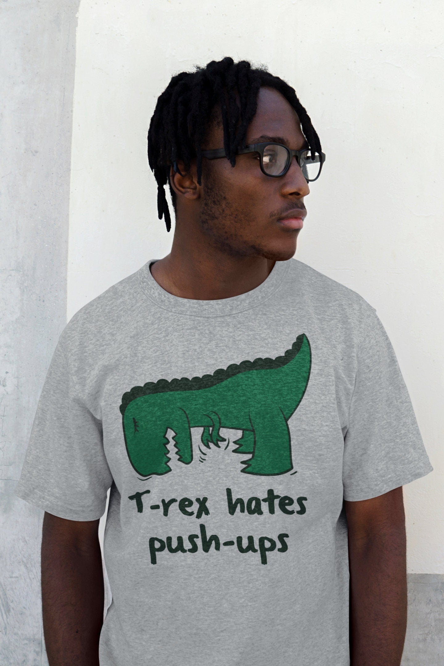 T Rex Hates Push Ups Funny Dinosaur Joke T-Shirt - product image 3