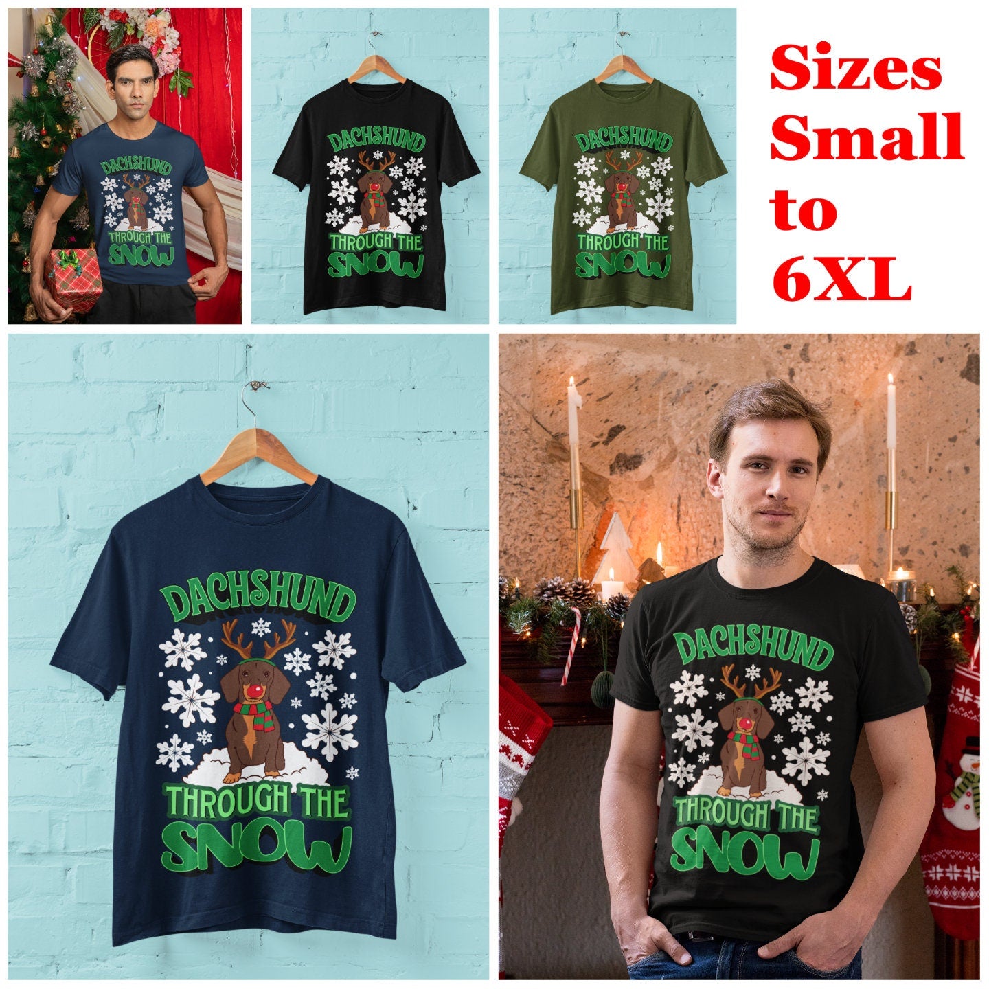 Funny Dachshund Christmas T-Shirt: Reindeer Antlers, Rudolph Nose - product image 2