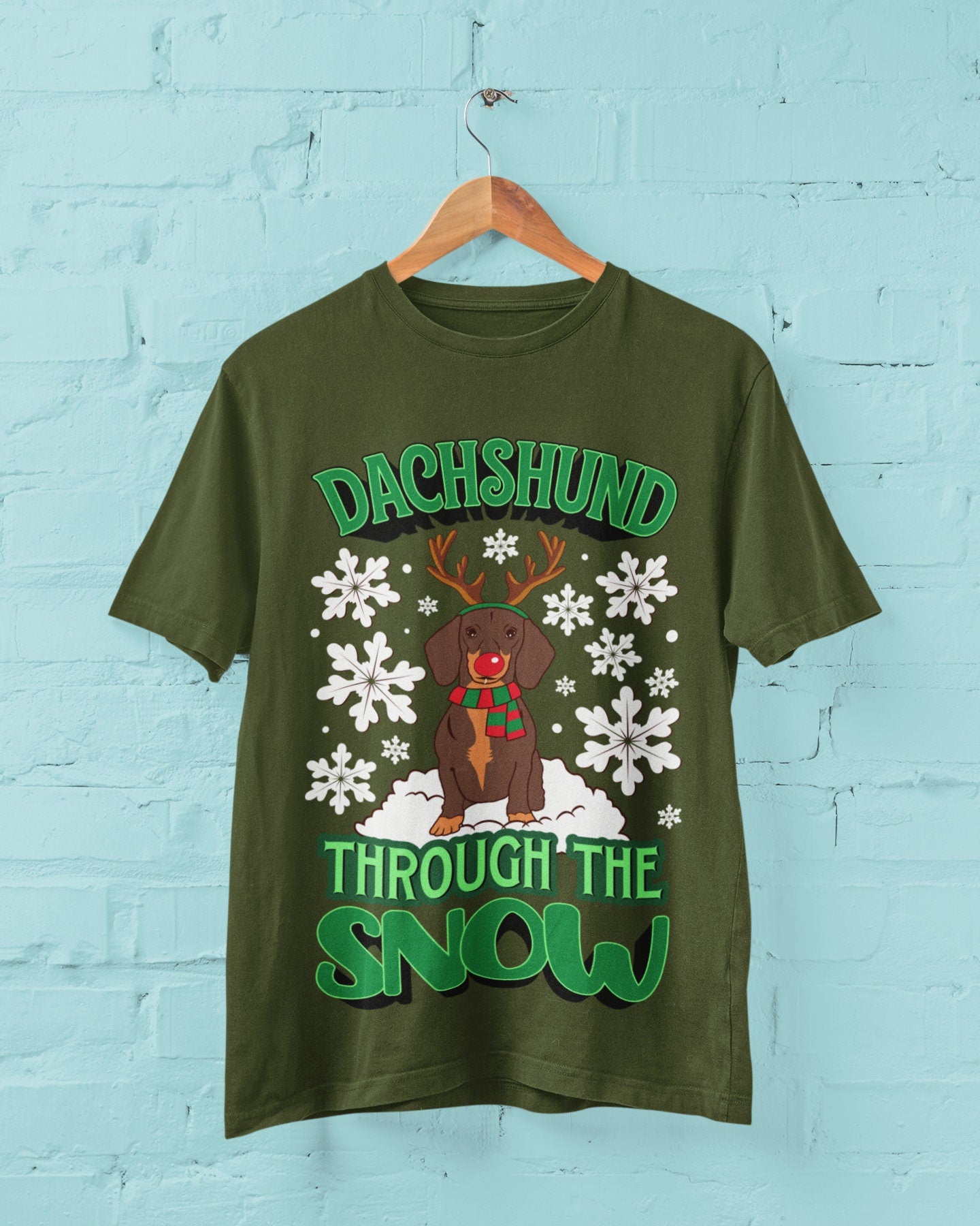 Funny Dachshund Christmas T-Shirt: Reindeer Antlers, Rudolph Nose - product image 5