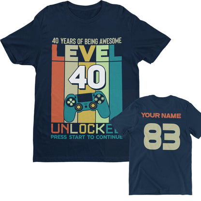 Personalised 40th Birthday T-Shirt: Gamer Style, Custom Back Print