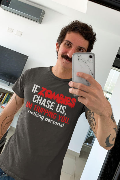 Funny Zombie T-Shirt: "If Zombies Chase Us I’m Tripping You" Humorous Horror Tee - product image 6