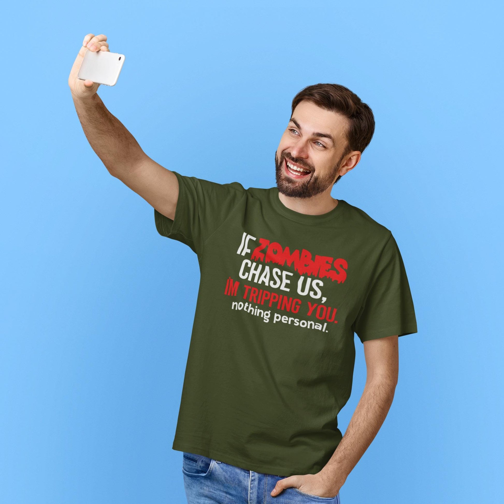 Funny Zombie T-Shirt: "If Zombies Chase Us I’m Tripping You" Humorous Horror Tee - product image 8
