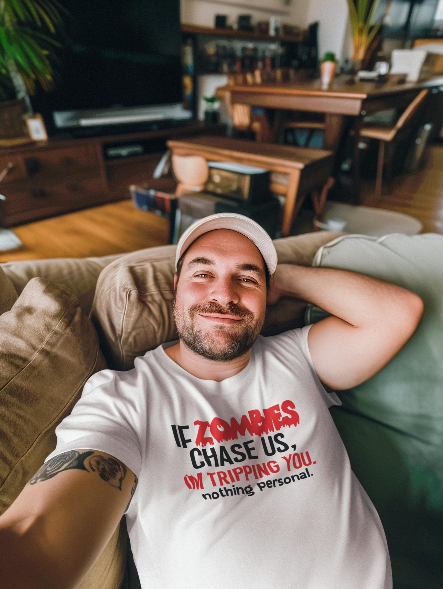 Funny Zombie T-Shirt: "If Zombies Chase Us I’m Tripping You" Humorous Horror Tee - product image 7