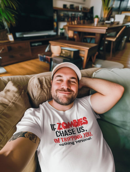 Funny Zombie T-Shirt: "If Zombies Chase Us I’m Tripping You" Humorous Horror Tee - product image 7