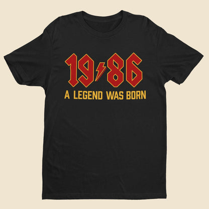 Personalised 40th Birthday T-Shirt: Retro Heavy Metal Rocker Gift 1986 A Legend Was Born - product image 2