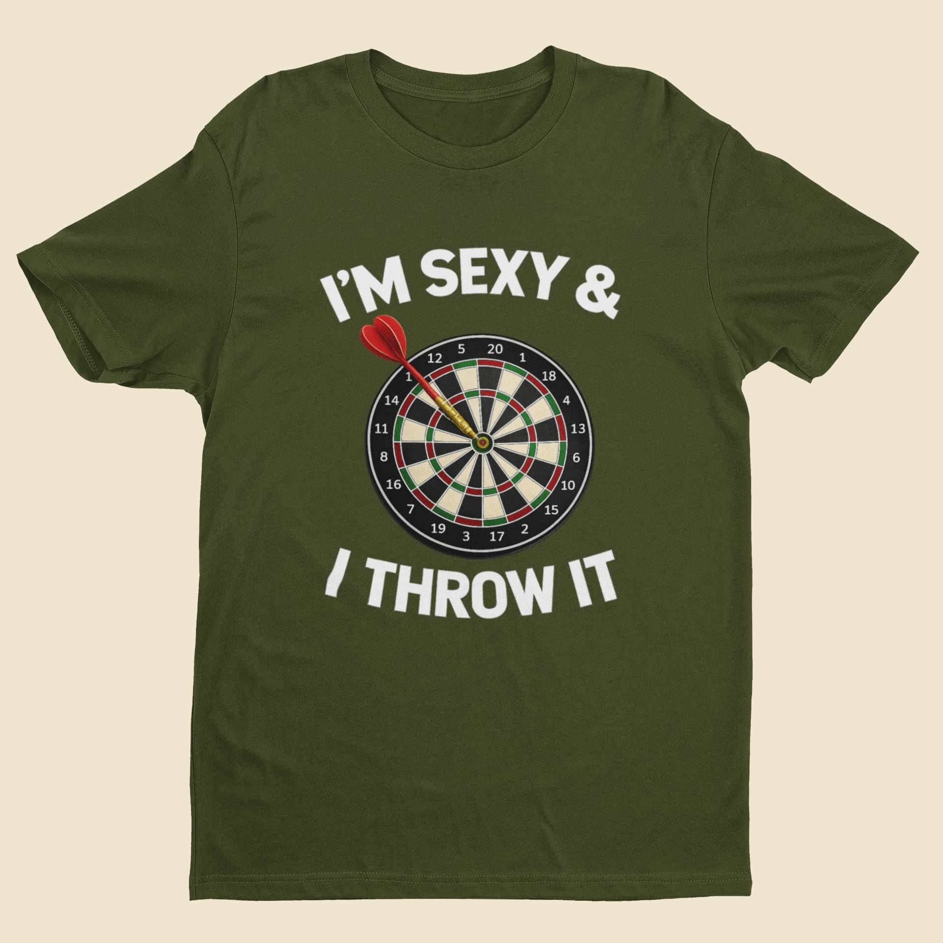 Funny Darts T-Shirt I’m Sexy & I Throw It Tee - Dart Player Gift - Pub Humor Top UK - Dartboard Graphic Shirt - product image 8