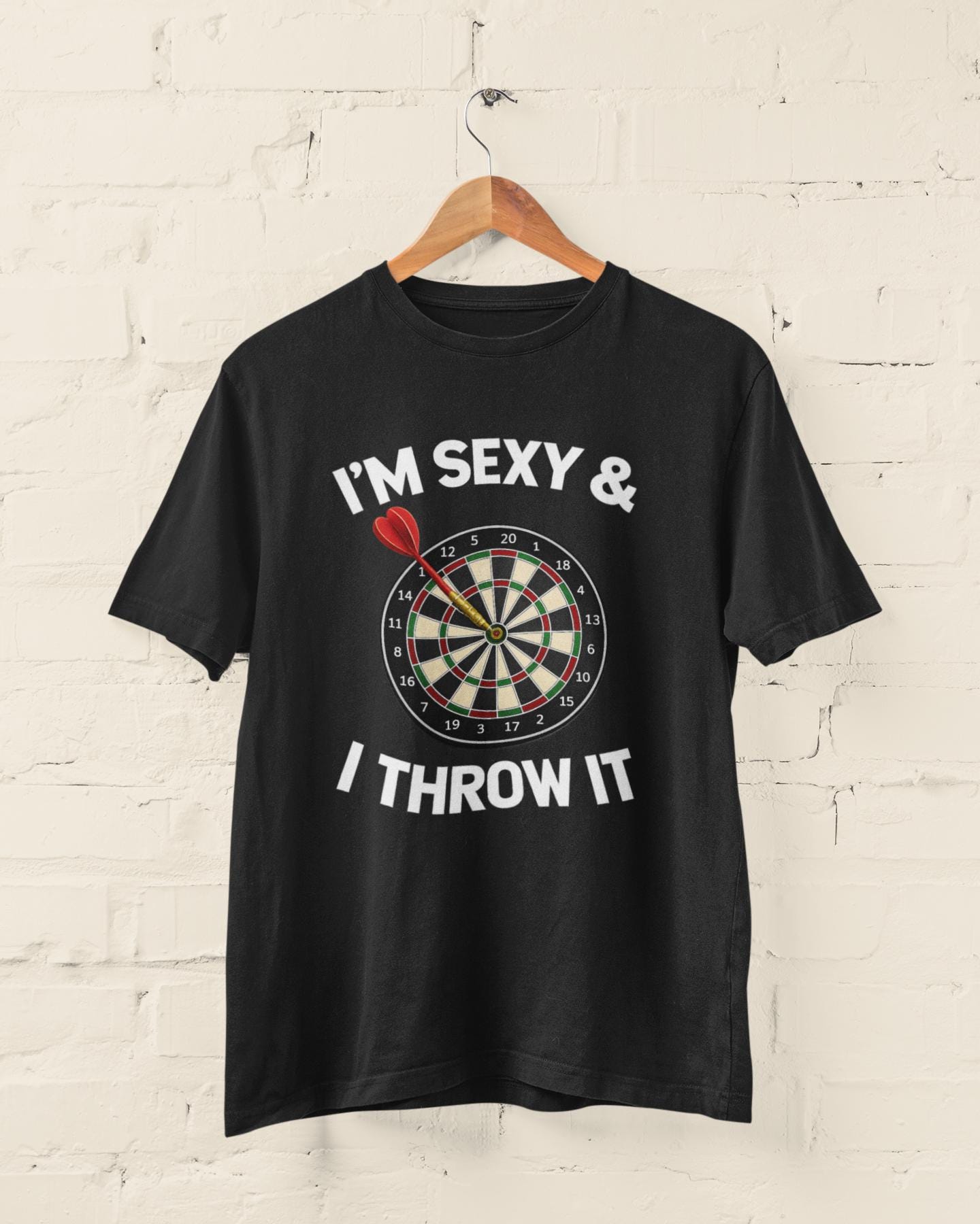 Funny Darts T-Shirt I’m Sexy & I Throw It Tee - Dart Player Gift - Pub Humor Top UK - Dartboard Graphic Shirt - product image 2