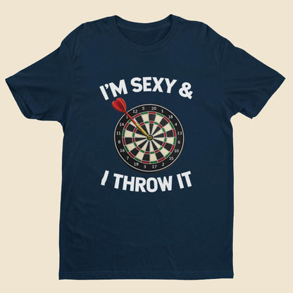 Funny Darts T-Shirt I’m Sexy & I Throw It Tee - Dart Player Gift - Pub Humor Top UK - Dartboard Graphic Shirt - product image 7