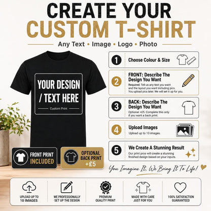 Personalised T-Shirt, Any Text Image Logo Photo, Optional Back Print - product image 3