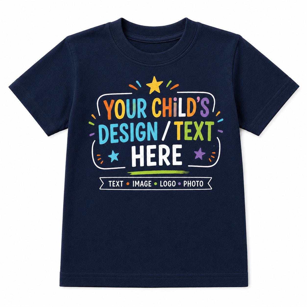 Personalised Kids T-Shirt, Any Text Image Logo Photo, Optional Back Print - product image 5