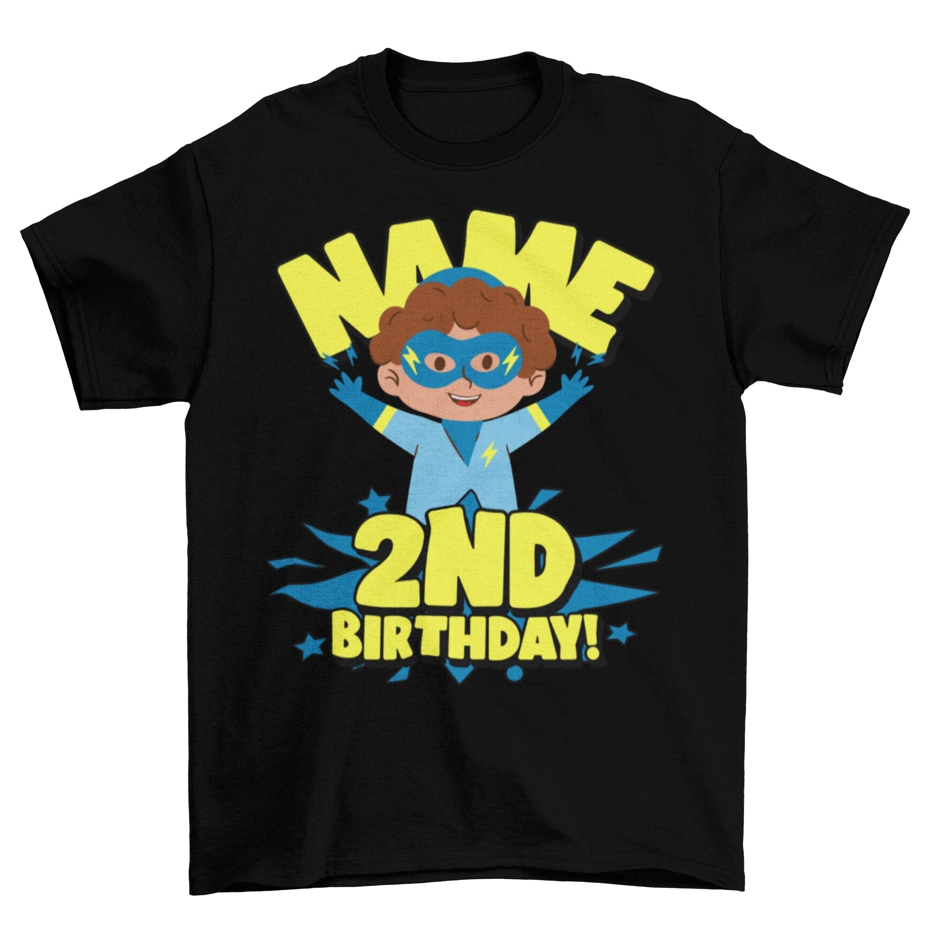 Kids PERSONALISED 2nd birthday superheroKids PERSONALISED 2nd birthday superhero t shirt Childs Name Printed C