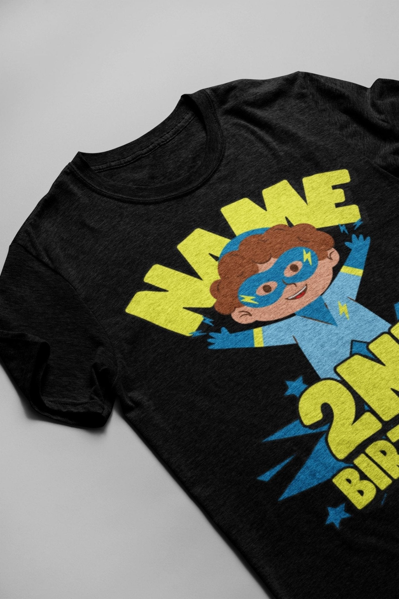 Kids PERSONALISED 2nd birthday superheroKids PERSONALISED 2nd birthday superhero t shirt Childs Name Printed C