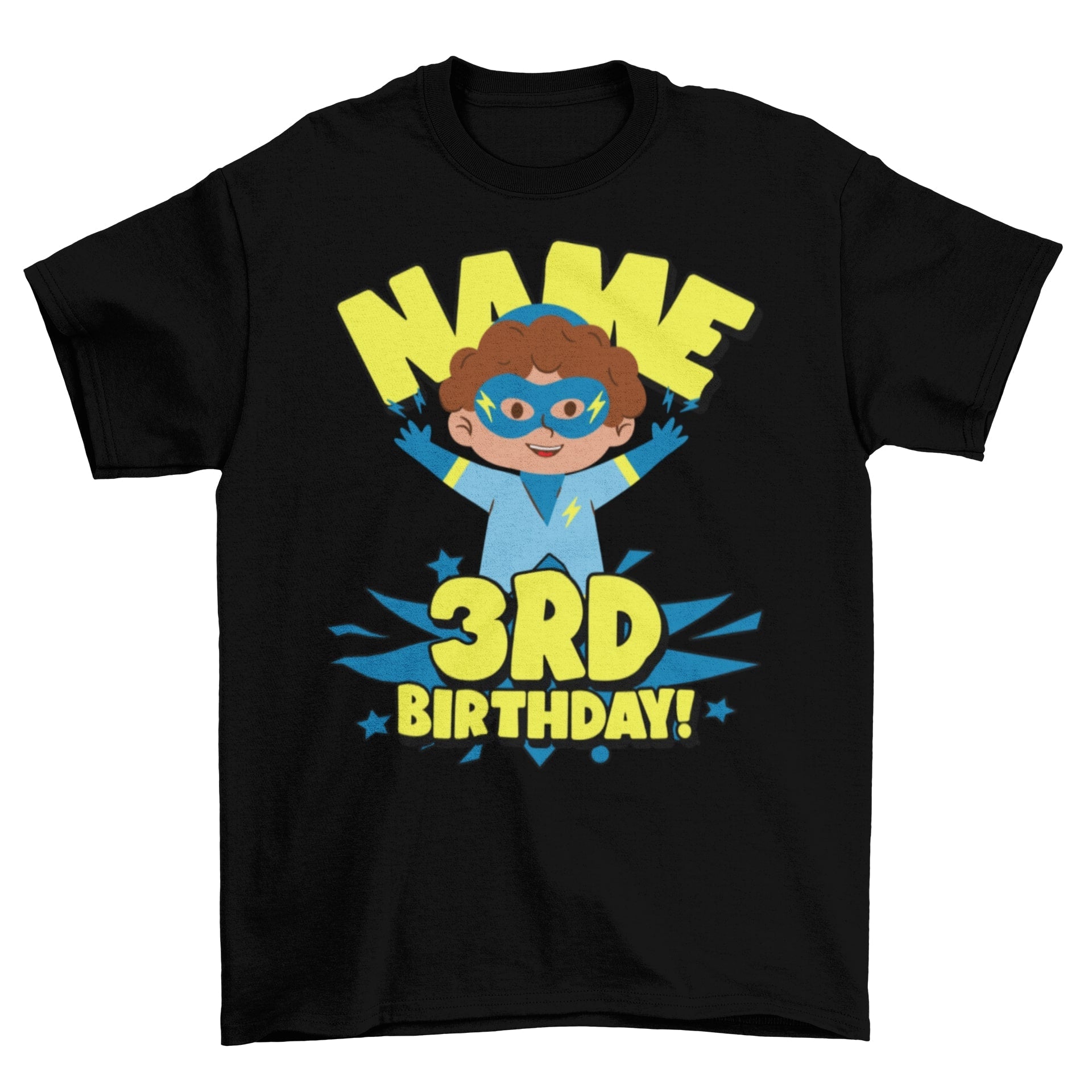 Kids Personalised Superhero 3rd BirthdayKids Personalised Superhero 3rd Birthday T-shirt with Childs Name On G