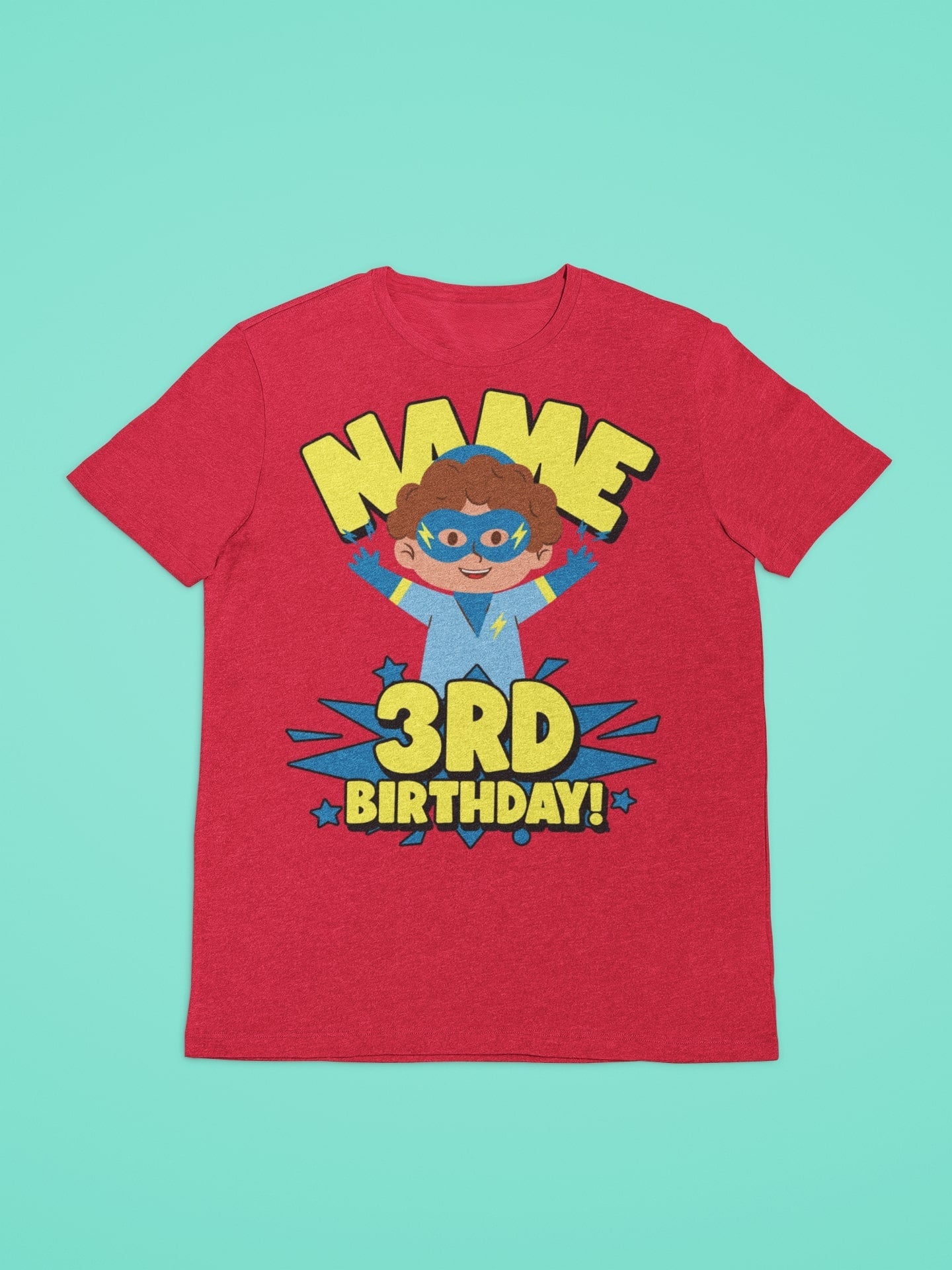 Kids Personalised Superhero 3rd BirthdayKids Personalised Superhero 3rd Birthday T-shirt with Childs Name On G