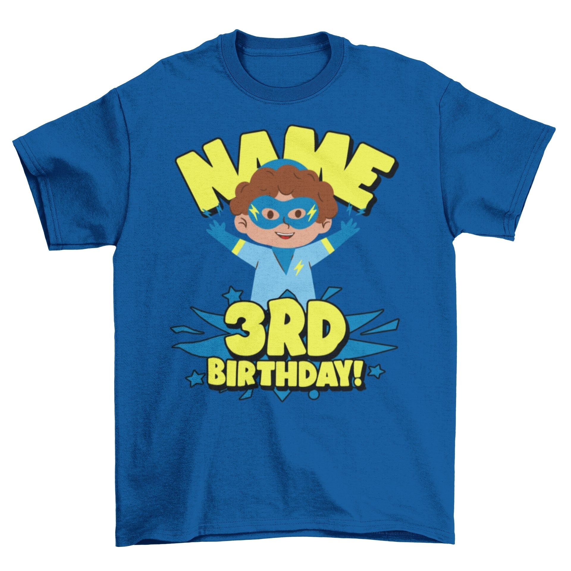 Kids Personalised Superhero 3rd BirthdayKids Personalised Superhero 3rd Birthday T-shirt with Childs Name On G