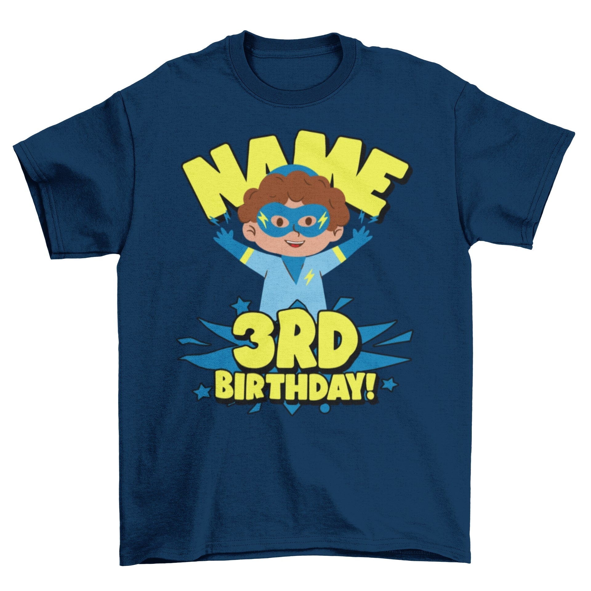 Kids Personalised Superhero 3rd BirthdayKids Personalised Superhero 3rd Birthday T-shirt with Childs Name On G