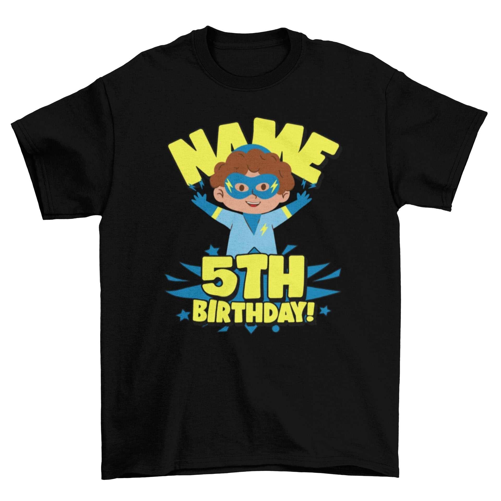 Kids Personalised Superhero 5th BirthdayKids Personalised Superhero 5th Birthday T-shirt with Childs Name On G