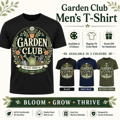 Men's Garden Club T-Shirt Vintage Gardening Gift T-Shirt Gardener Allotment Plant Lover Top
