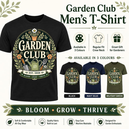 Men's Garden Club T-Shirt Vintage Gardening Gift T-Shirt Gardener Allotment Plant Lover Top