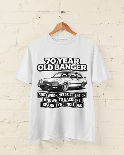 70 Year Old Banger T-Shirt - Funny 70th Birthday Classic Car Gift