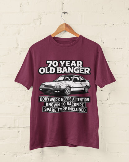 70 Year Old Banger T-Shirt - Funny 70th Birthday Classic Car Gift