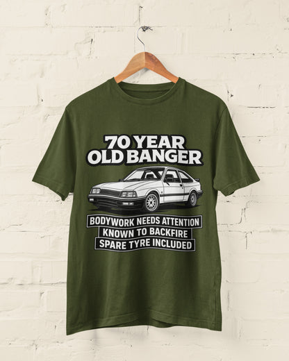 70 Year Old Banger T-Shirt - Funny 70th Birthday Classic Car Gift