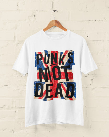 Punks Not Dead T-Shirt - Distressed Union Jack Punk Rock Tee